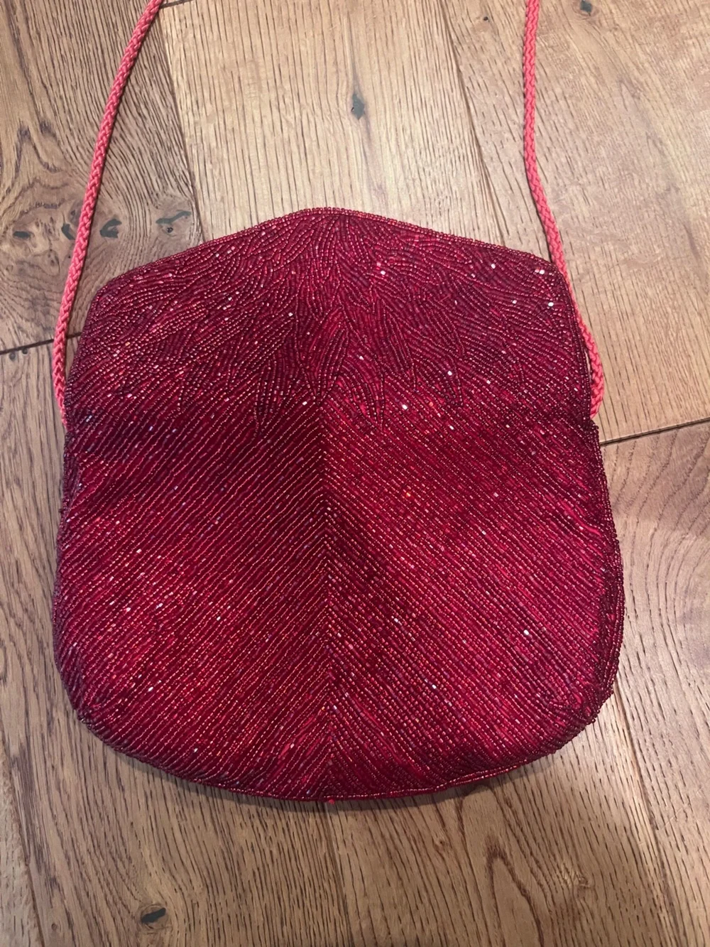 1980s Red Beaded Evening Clutch Shoulder Bag